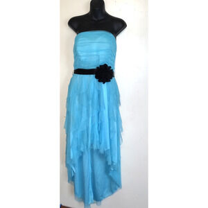 Vintage Y2K Aqua Deb Store Dress 1X Strapless Tulle Hi Low Prom Formal Cruise